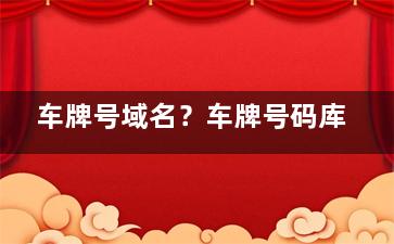 车牌号域名？车牌号码库